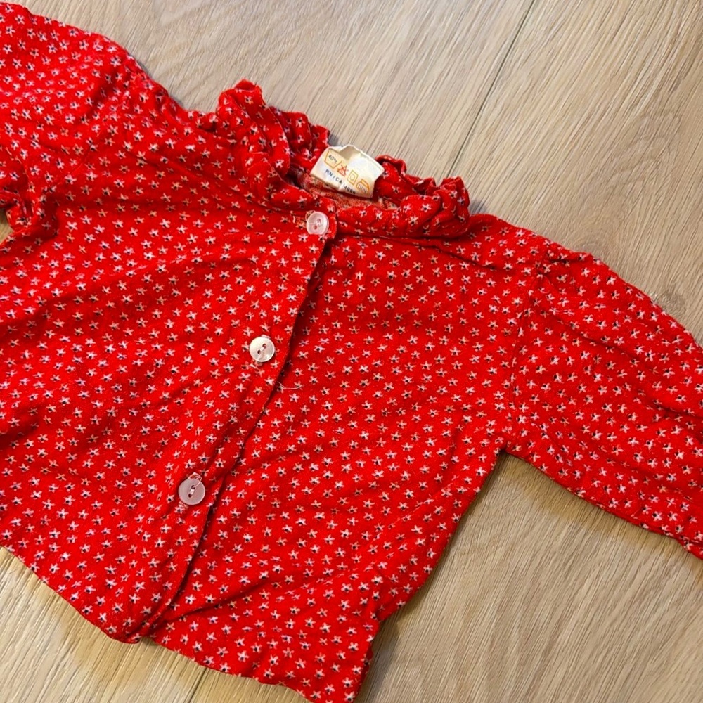 Vintage mini togs red button up longsleeve with stat pattern and collar baby